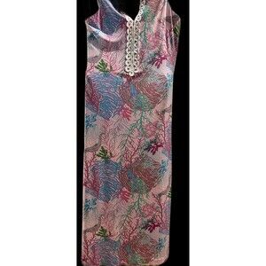 Pappagallo Womens Maxi Dress sz 8, Beach, Preppy Cruise Tropical turtle seahorse